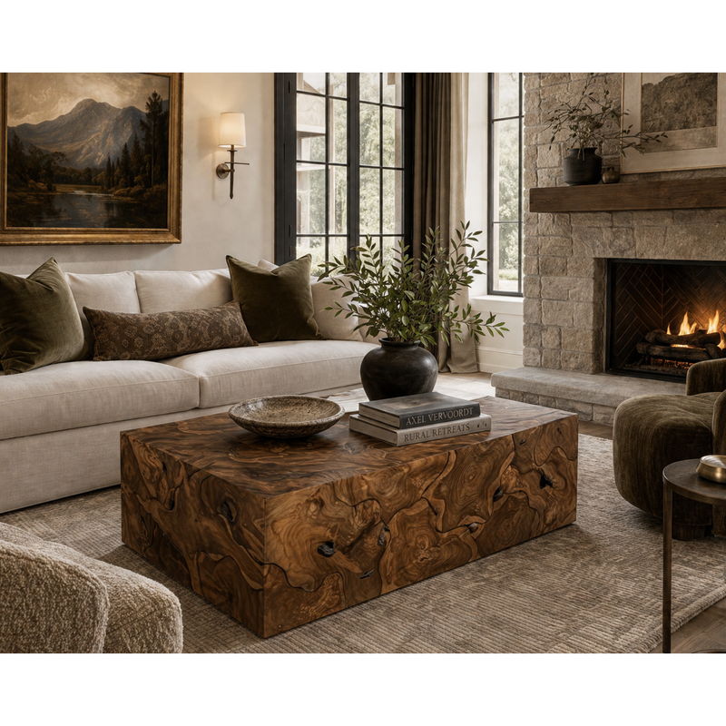 Rectangle Teak Slice Coffee Table - Table Detail | Bone & Brass