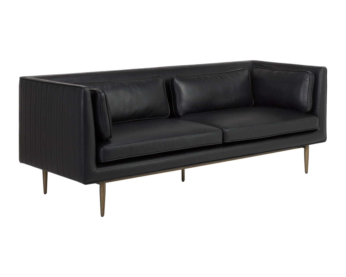 Batavia Black Leather Channeled Sofa