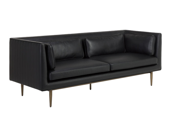 Batavia Black Leather Channeled Sofa