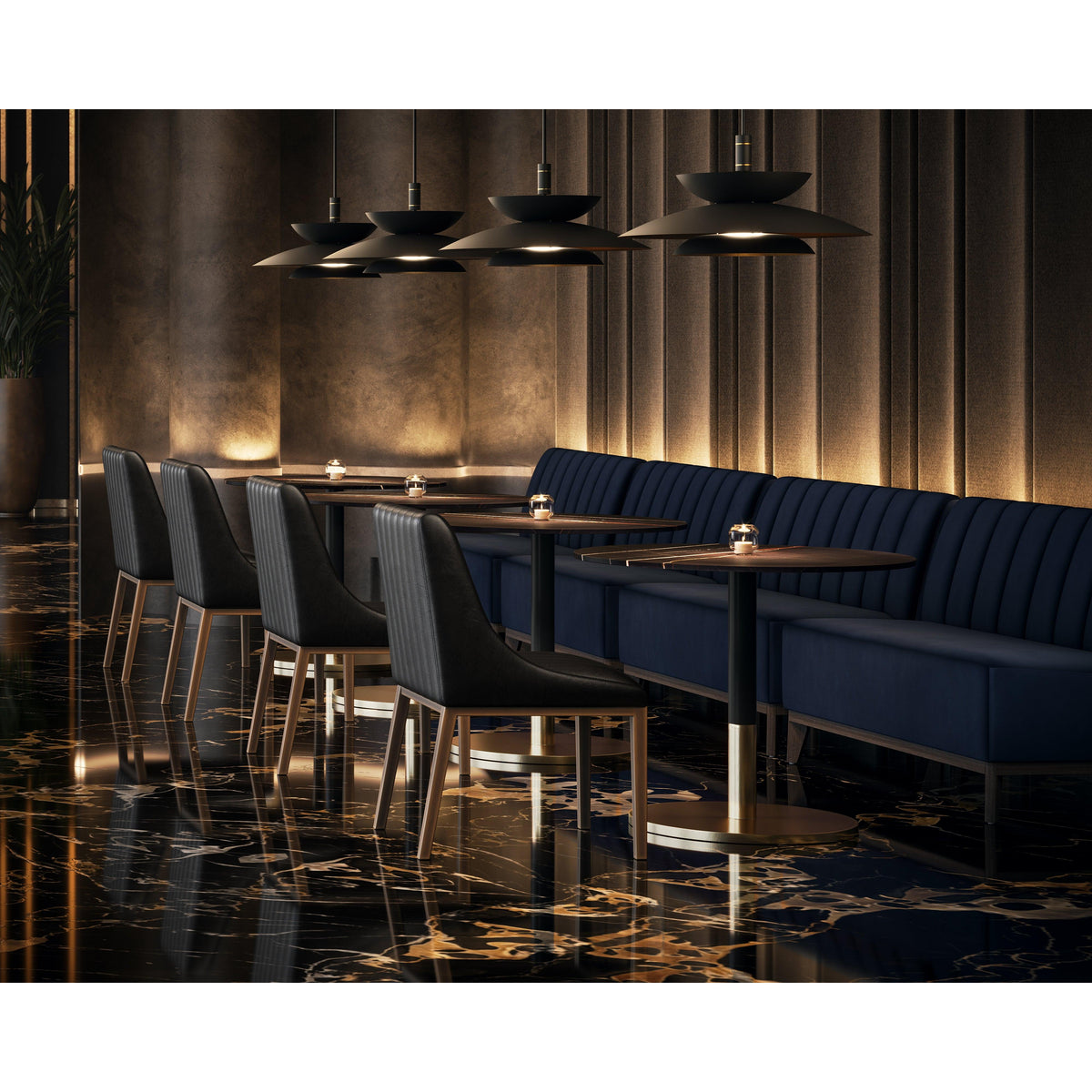 Massie Black Marble & Gold Bistro Table 35.5" - Table Side View | Bone & Brass