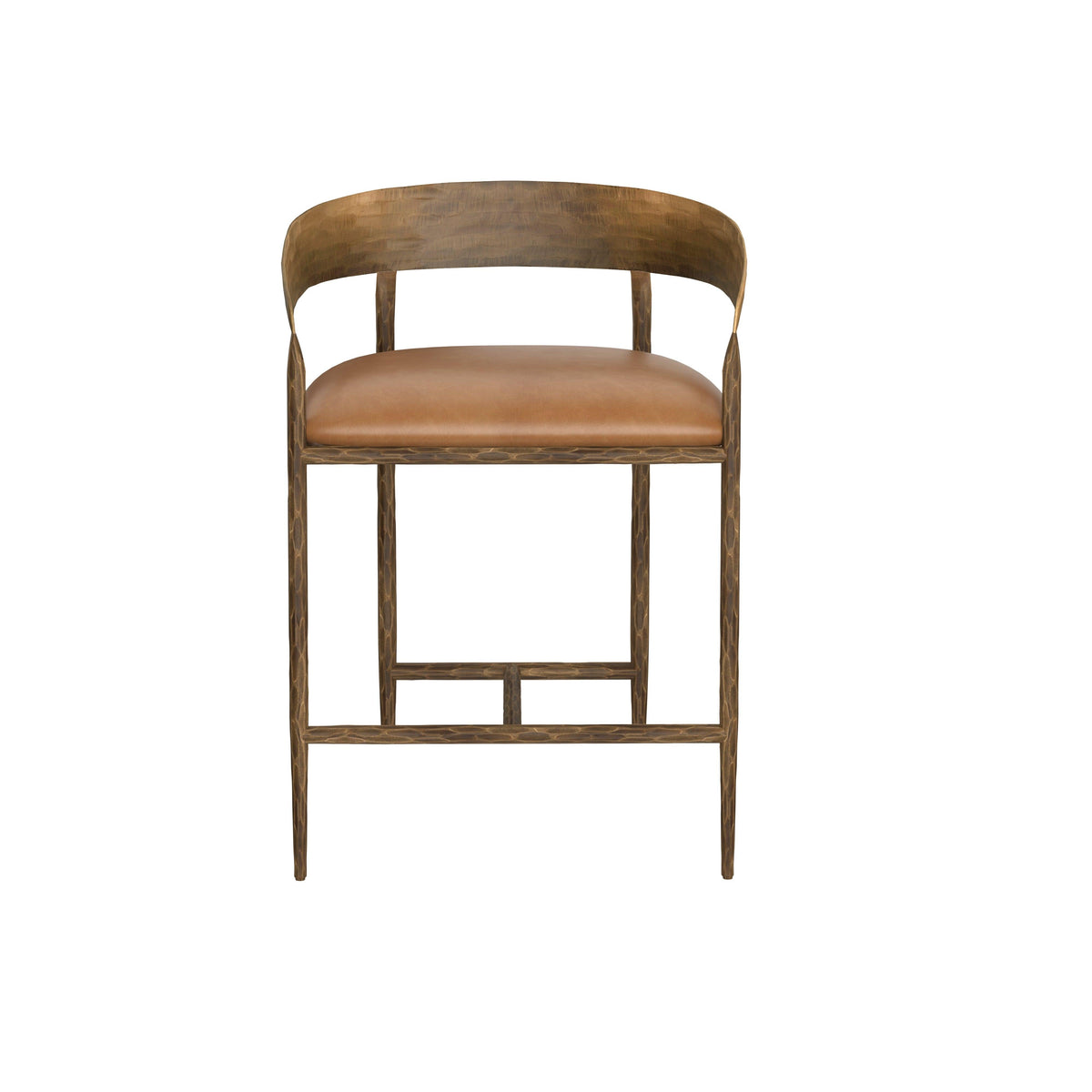 Zanatta Hammered Brass & Tan Leather Counter Stool - Stool Detail | Bone & Brass