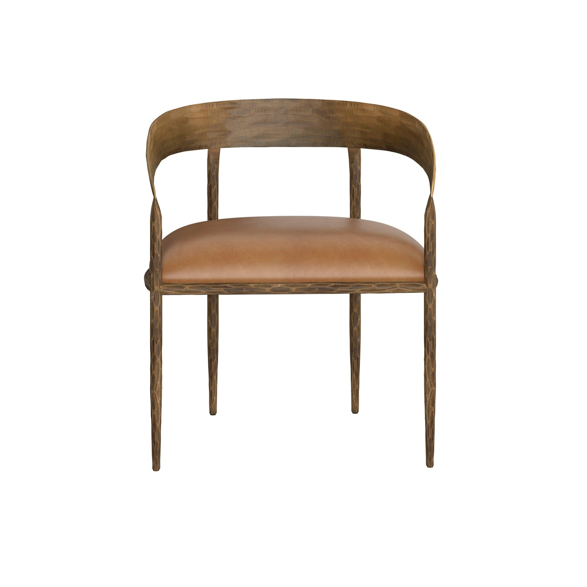 Zanatta Hammered Brass & Tan Leather Dining Armchair - Chair View | Bone & Brass