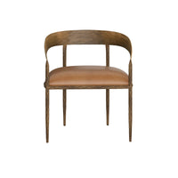 Zanatta Hammered Brass & Tan Leather Dining Armchair - Chair View | Bone & Brass