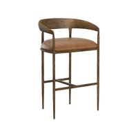 Zanatta Hammered Brass & Tan Leather Barstool | Bone & Brass