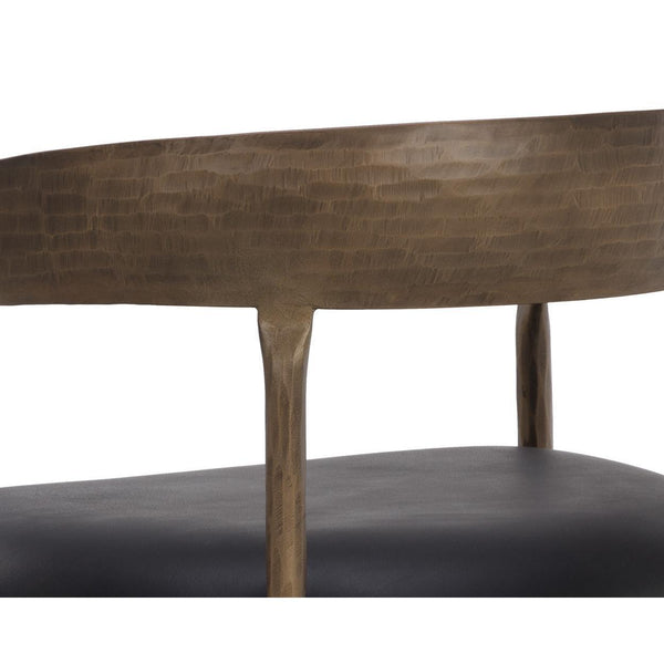 Zanatta Antique Brass & Black Leather Dining Armchair - Chair Side View | Bone & Brass