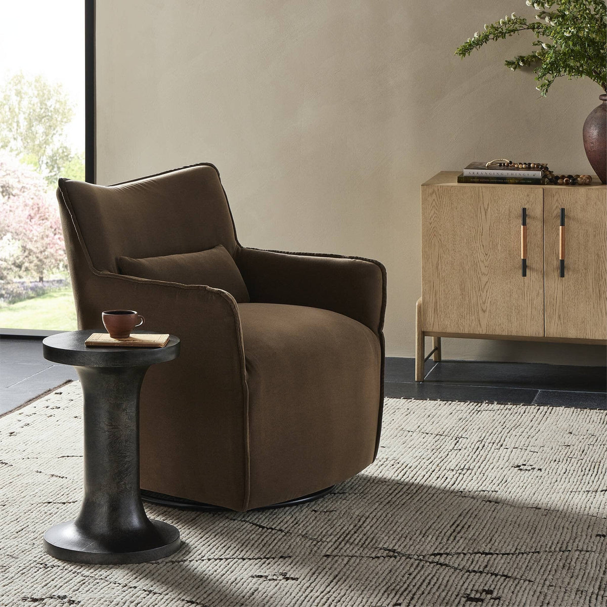 Coffee colored swivel chair