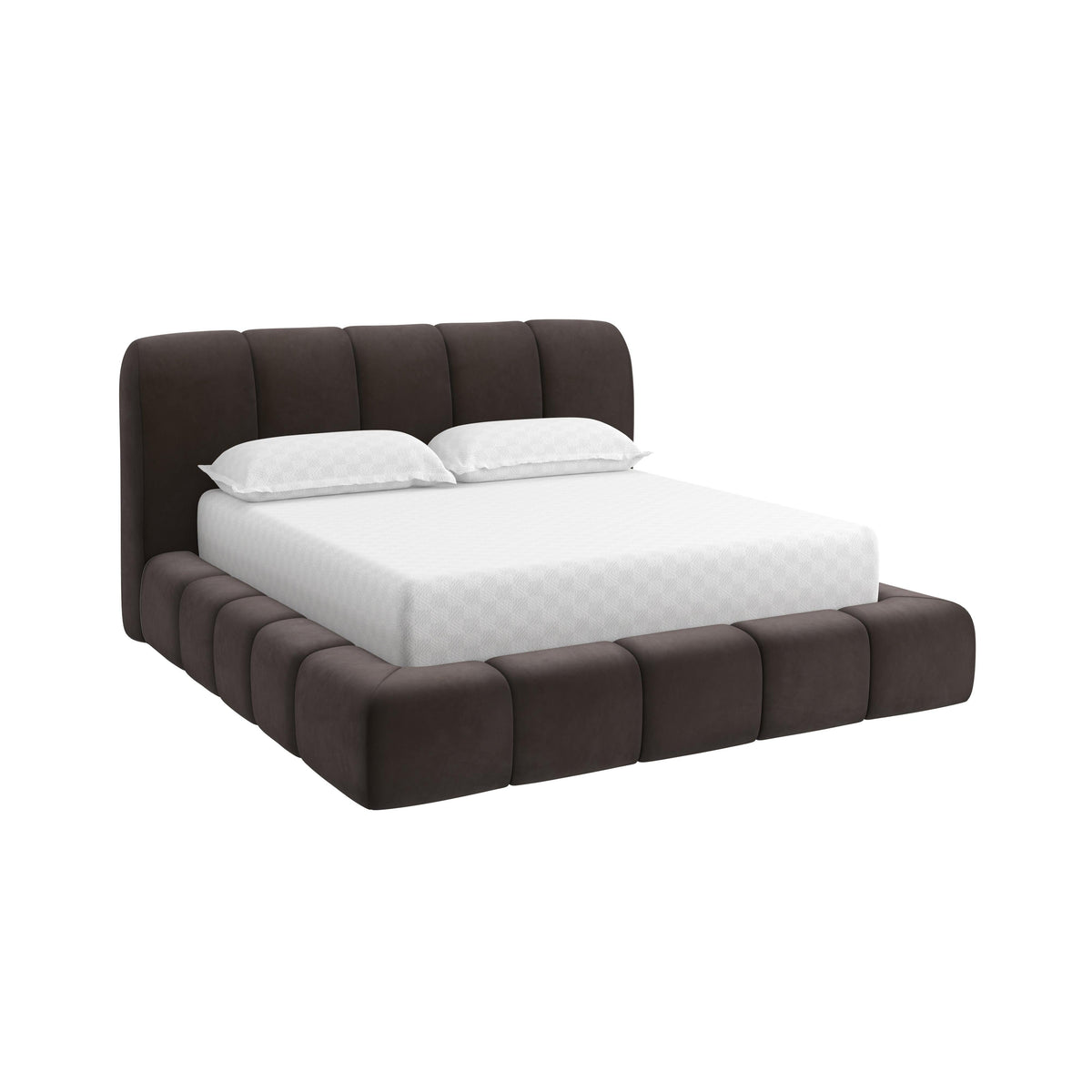 Olena Dark Brown Upholstered Queen Bed