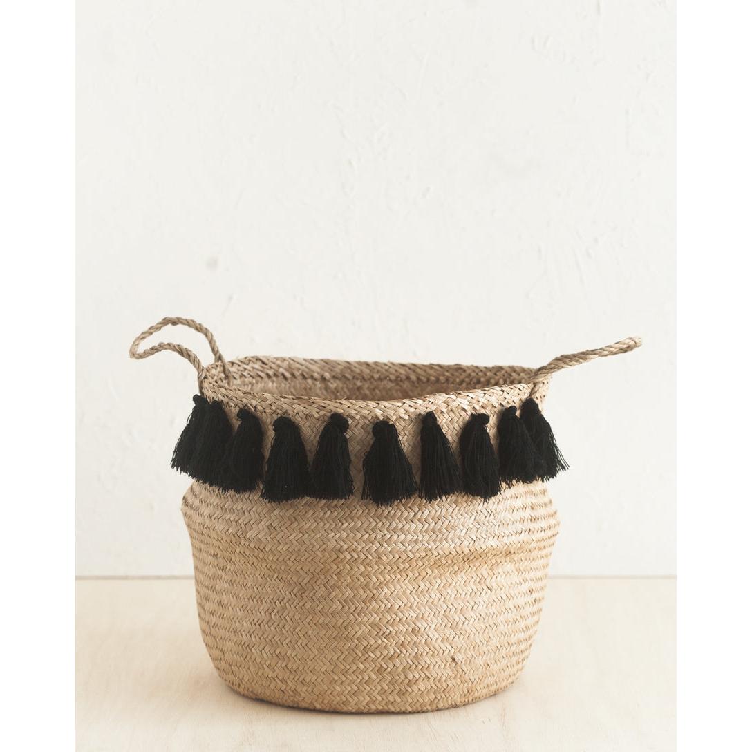 Black Tasseled Belly Baskets