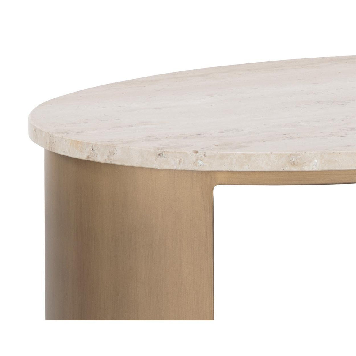 Roshni Antique Gold & Travertine Side Table - Table Side View | Bone & Brass