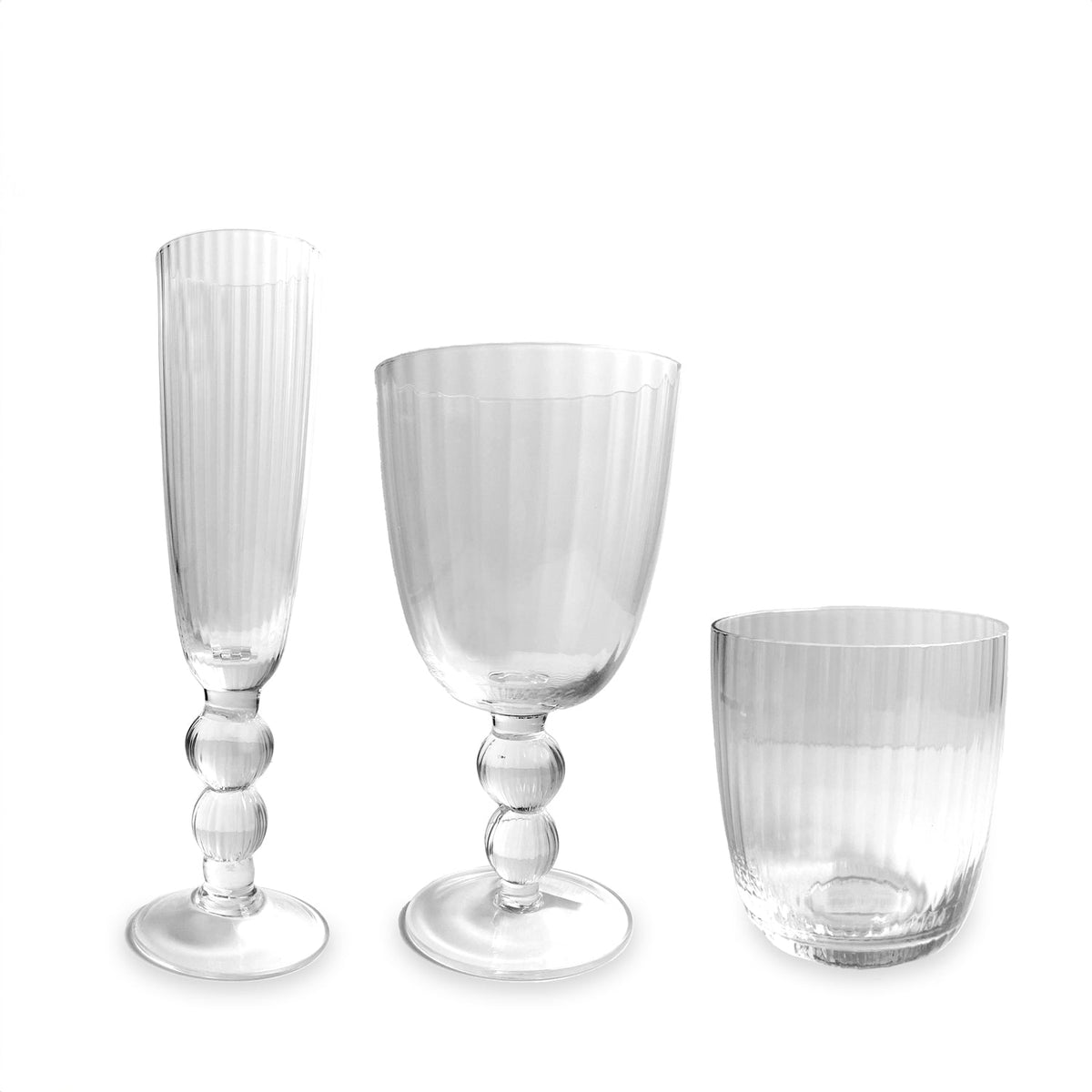 Clear Glass Venice Champagne Flute Set of 4 - Glass Stem Detail | Bone & Brass