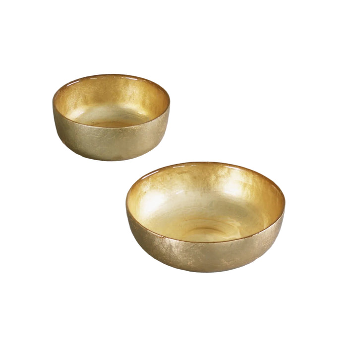 New Orleans Glass Shallow Round Gold Foil Leafing Bowl Set of 2