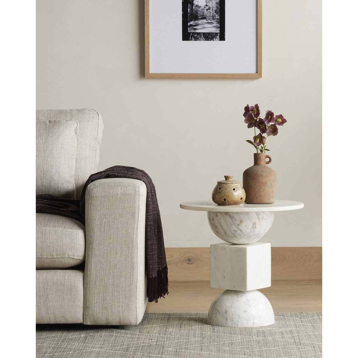 stacked white marble accent table