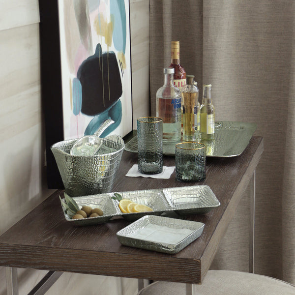 Smoke Grey Croc Highball Glass with Gold Rim Set of 4