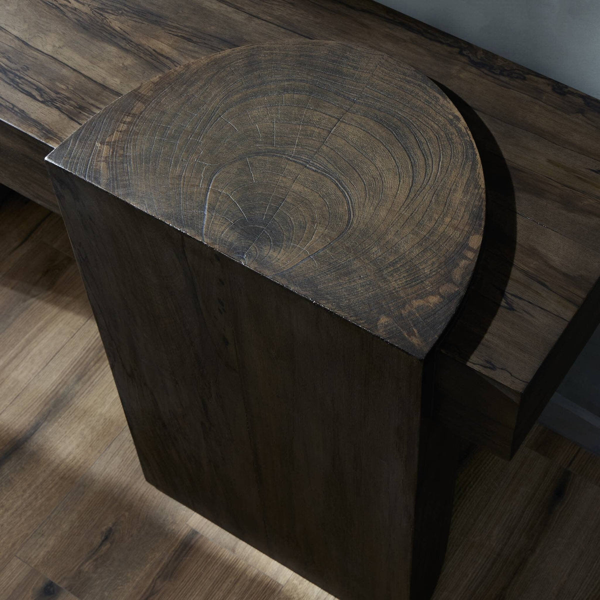 dark wood pillar style console table