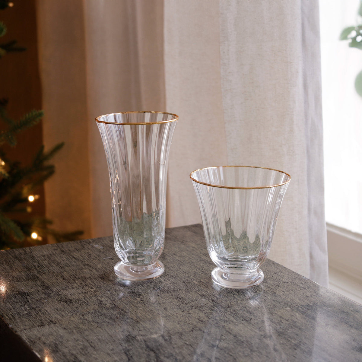 Glass Audrey Stemless All Purpose Glass Gold Rim Set 4 (Clear Gold) - Glass Side View | Bone & Brass