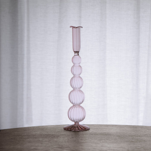 Glass Cambridge Olivia 12" Candlestick Holder Set 2 (Light Pink) - Candlestick Detail | Bone & Brass