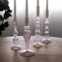 Glass Cambridge Olivia 12" Candlestick Holder Set 2 (Light Pink) - Candlestick Side View | Bone & Brass