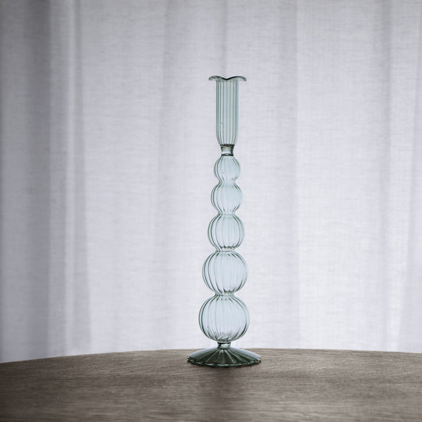 Glass Cambridge Olivia 12" Candlestick Holder Set 2 (Light Green) - Candlestick Detail | Bone & Brass