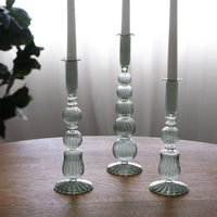 Glass Cambridge Olivia 12" Candlestick Holder Set 2 (Light Green) - Candlestick Side View | Bone & Brass