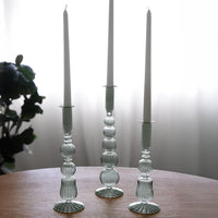 Glass Cambridge Emma 10.5" Candlestick Holder Set 2 (Light Green) - Candlestick Detail | Bone & Brass