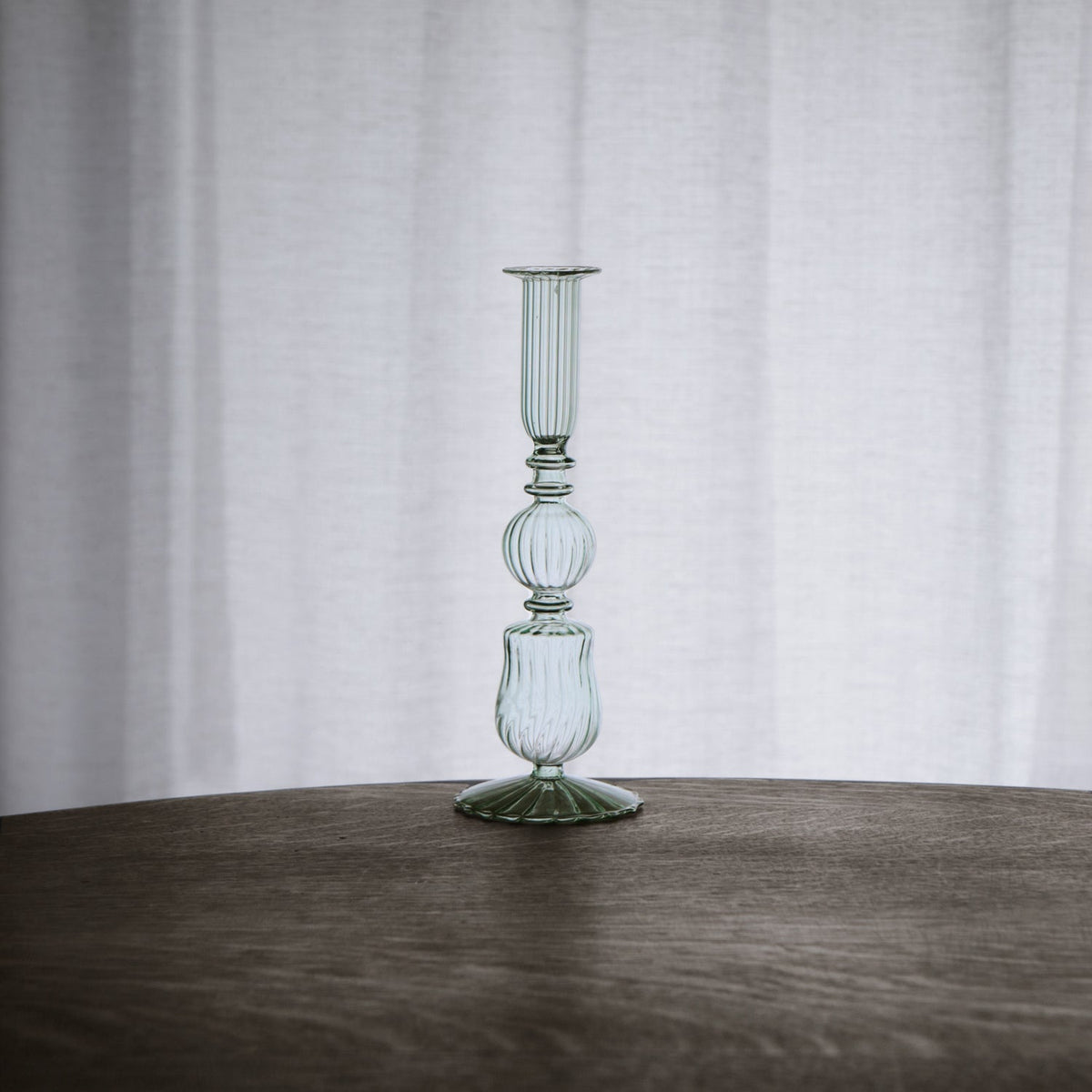 Glass Cambridge Sophia 9" Candlestick Holder Set 2 (Light Green) - Candlestick Side View | Bone & Brass