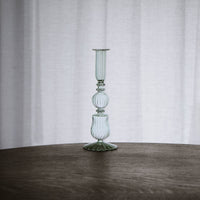 Glass Cambridge Sophia 9" Candlestick Holder Set 2 (Light Green) - Candlestick Side View | Bone & Brass