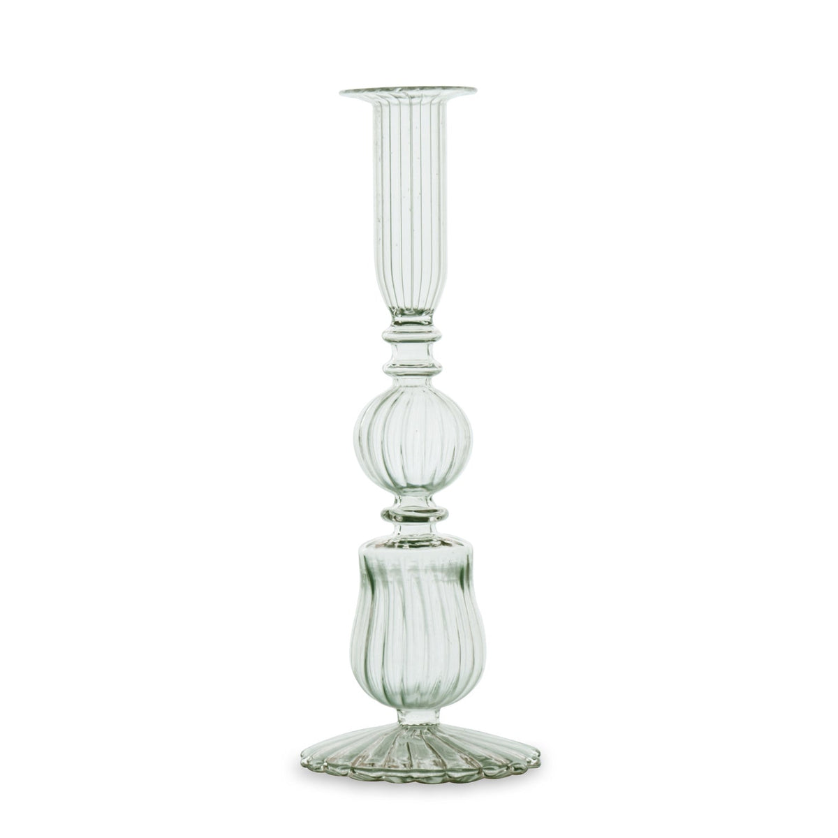 Glass Cambridge Sophia 9" Candlestick Holder Set 2 (Light Green) | Bone & Brass