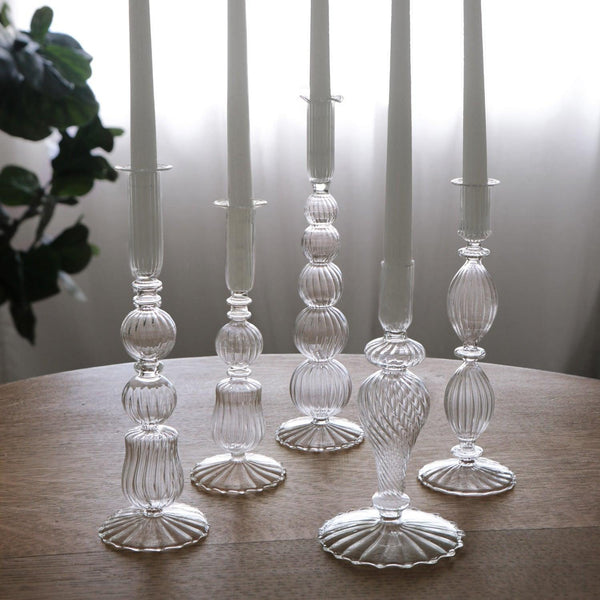 Glass Cambridge Sophia 9" Candlestick Holder Set 2 (Clear) - Candlestick Detail | Bone & Brass