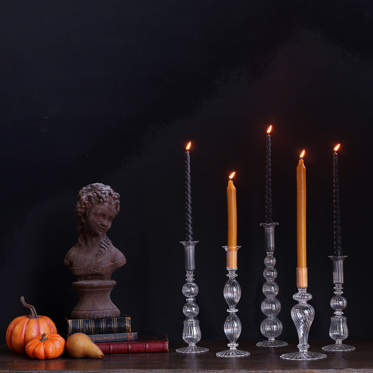 Glass Cambridge Sophia 9" Candlestick Holder Set 2 (Clear) - Candlestick Side View | Bone & Brass