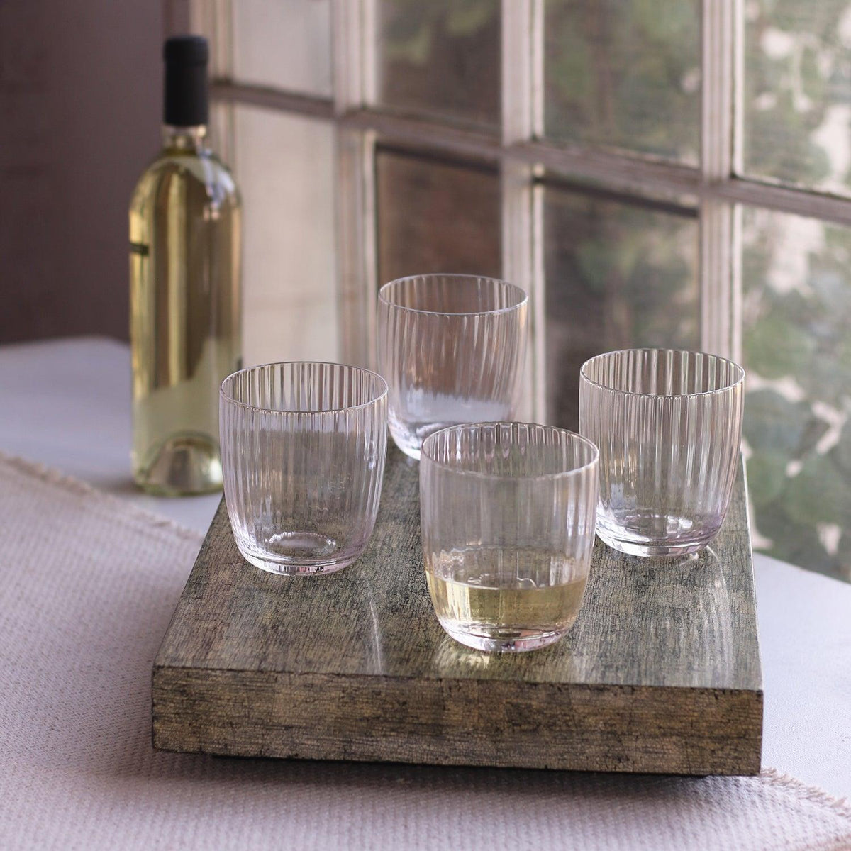 Gold Rim Stemless Champagne Flute Set of 4 - Glass Stem Detail | Bone & Brass