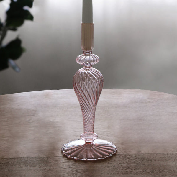 Glass Cambridge Ava 10" Candlestick Holder Set 2 (Light Pink) - Candlestick Detail | Bone & Brass