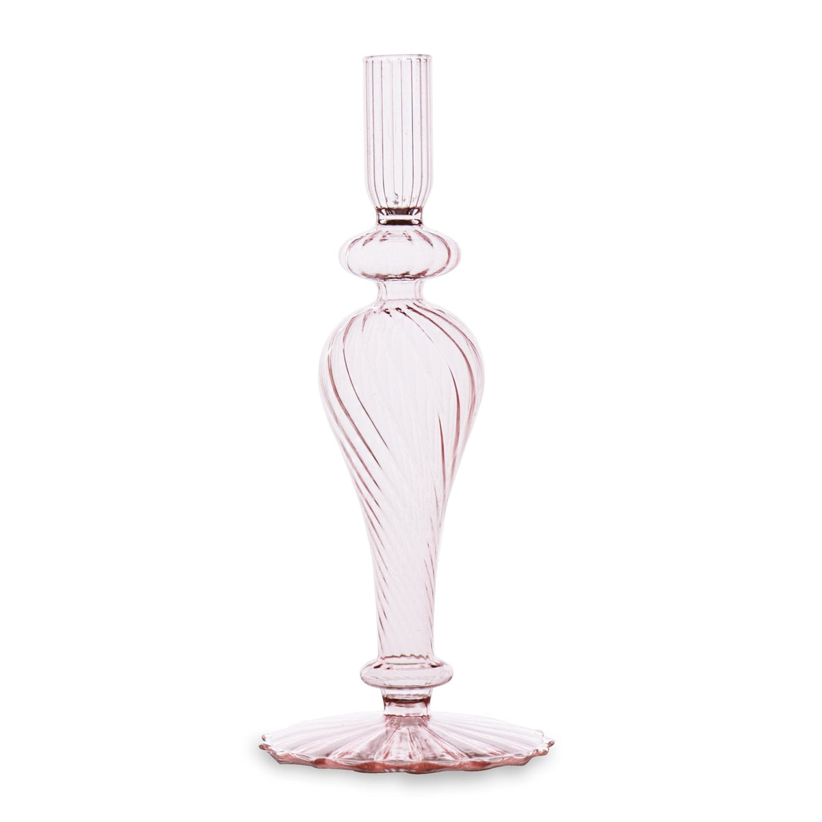 Glass Cambridge Ava 10" Candlestick Holder Set 2 (Light Pink) | Bone & Brass