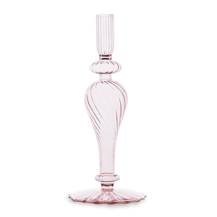 Glass Cambridge Ava 10" Candlestick Holder Set 2 (Light Pink) | Bone & Brass
