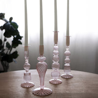 Glass Cambridge Ava 10" Candlestick Holder Set 2 (Light Pink) - Candlestick Side View | Bone & Brass