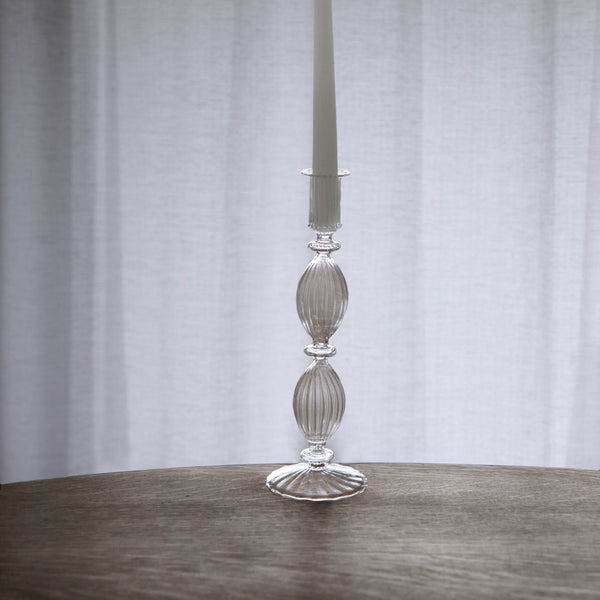 Glass Cambridge Beryl 10" Candlestick Holder Set 2 (Clear) - Candlestick Detail | Bone & Brass