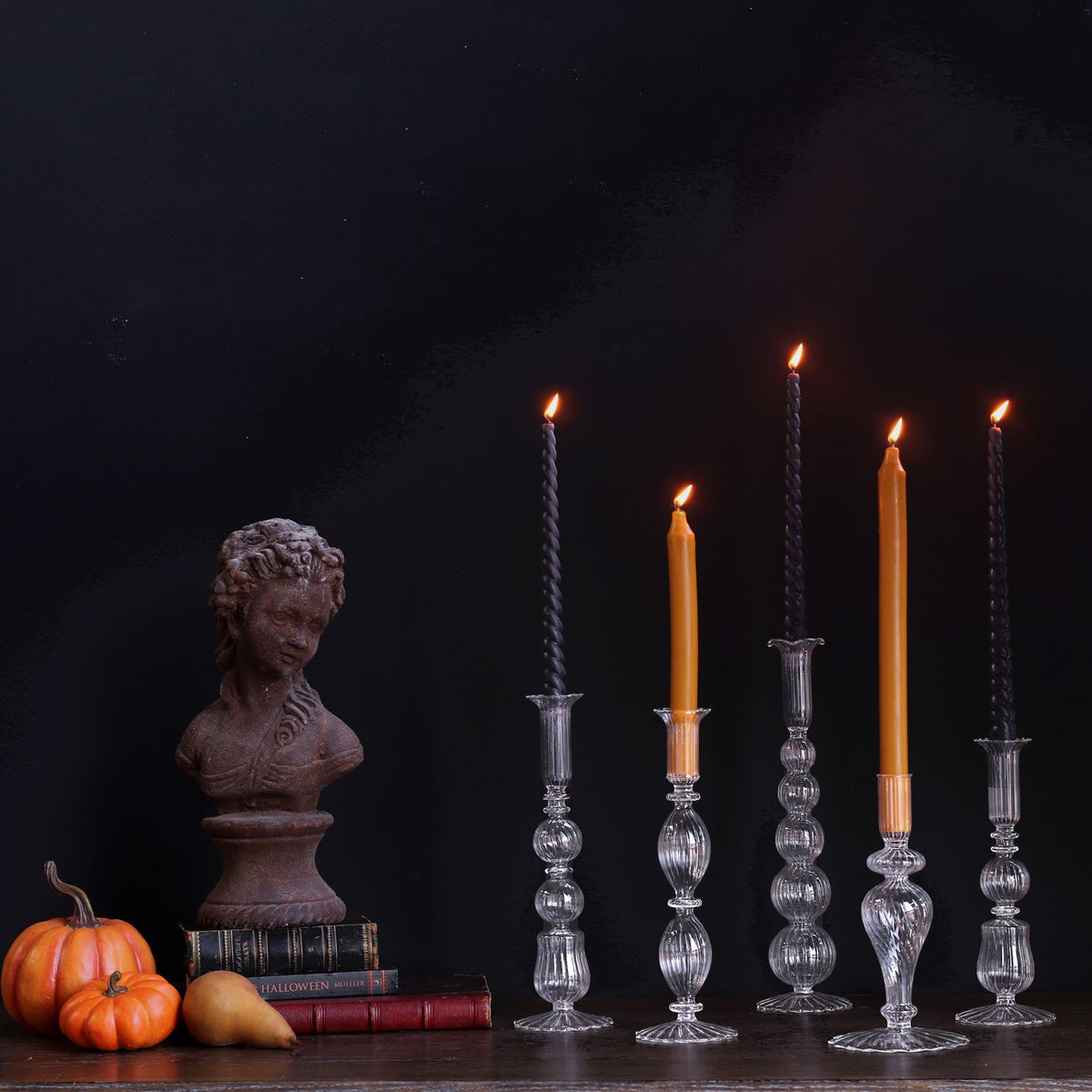 Glass Cambridge Beryl 10" Candlestick Holder Set 2 (Clear) - Candlestick View | Bone & Brass