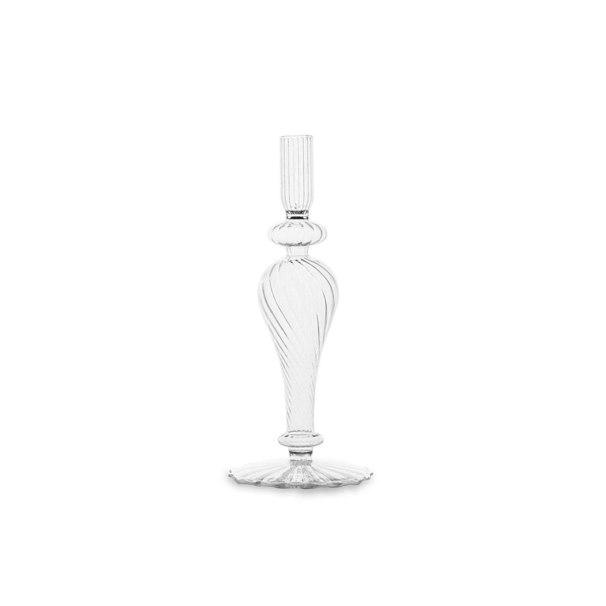 Glass Cambridge Daphne 8.5" Candlestick Holder Set 2 (Clear) - Candlestick Close Up | Bone & Brass