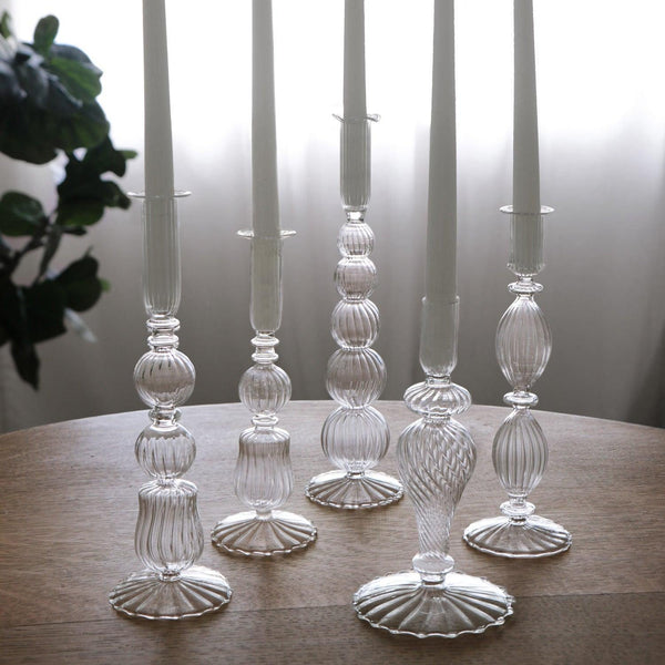 Glass Cambridge Daphne 8.5" Candlestick Holder Set 2 (Clear) - Candlestick Detail | Bone & Brass