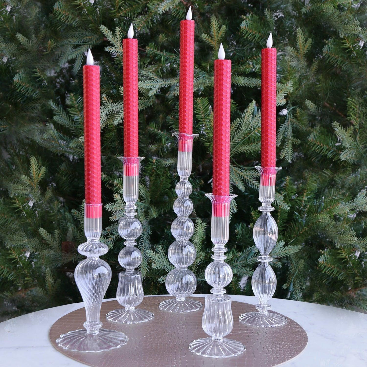 Glass Cambridge Daphne 8.5" Candlestick Holder Set 2 (Clear) - Candlestick View | Bone & Brass