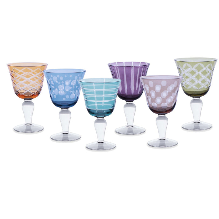 Colored Carved Wine Glasses,  Set of 6 Different Colors | Bone & Brass