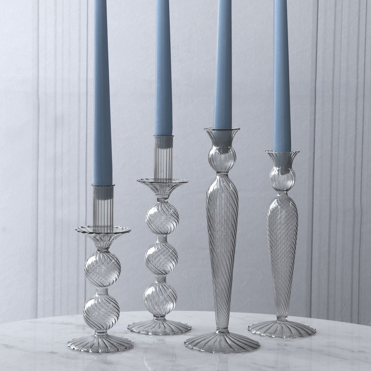 Glass Cambridge Lucille 3 Ball Candlestick Holder Set 2 (Light Gray) - Candlestick Detail | Bone & Brass