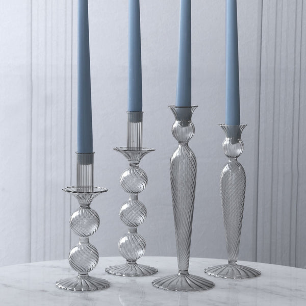Glass Cambridge Lucille 3 Ball Candlestick Holder Set 2 (Light Gray) - Candlestick Detail | Bone & Brass