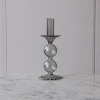 Glass Cambridge Lucille 2 Ball Candlestick Holder Set 2 (Light Gray) - Candlestick Detail | Bone & Brass