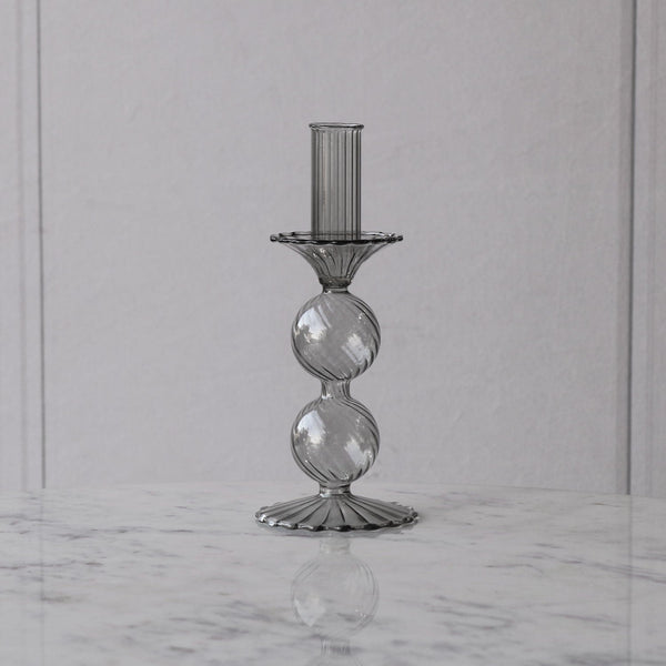 Glass Cambridge Lucille 2 Ball Candlestick Holder Set 2 (Light Gray) - Candlestick Detail | Bone & Brass