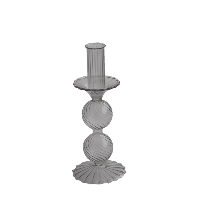 Glass Cambridge Lucille 2 Ball Candlestick Holder Set 2 (Light Gray) | Bone & Brass