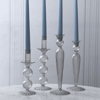 Glass Cambridge Lucille 2 Ball Candlestick Holder Set 2 (Light Gray) - Candlestick Side View | Bone & Brass