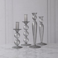Glass Cambridge Lucille 2 Ball Candlestick Holder Set 2 (Light Gray) - Candlestick Close Up | Bone & Brass