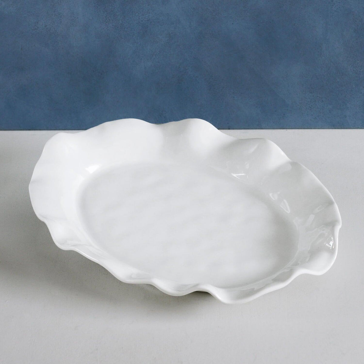 White Havana Scalloped Oval Platter - Platter Top View | Bone & Brass