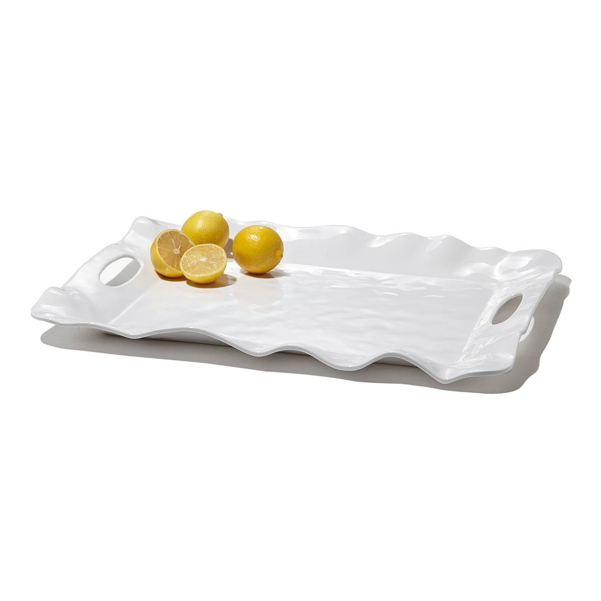 Vida Havana Rectangular Tray Handles (White) - Tray Side View | Bone & Brass