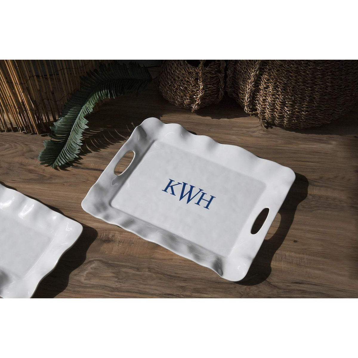 Vida Havana Rectangular Tray Handles (White) - Tray Top View | Bone & Brass